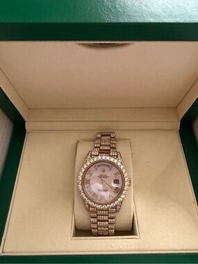 Rolex Yellow Gold Watch with Pink Mother-of-Pearl Dial